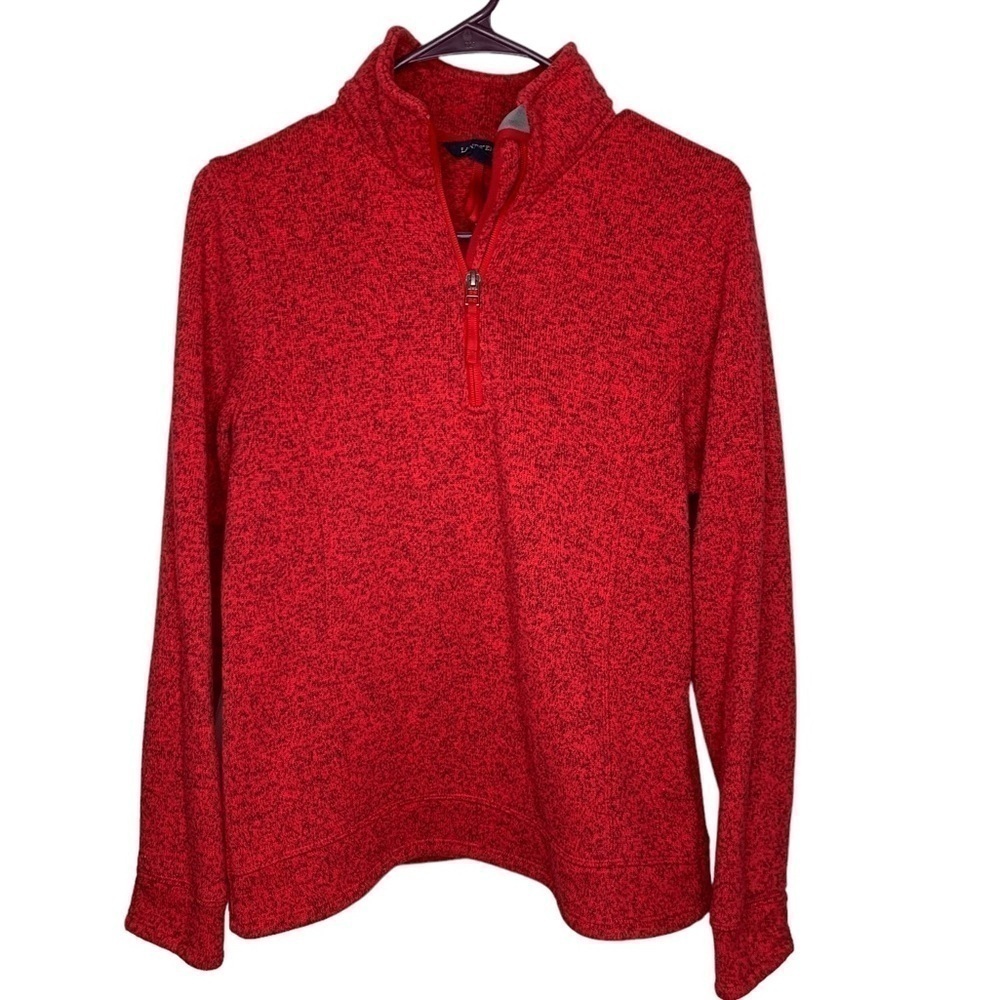 Lands End Womens Sweater Fleece Pullover Medium (10/12) red pink heathered